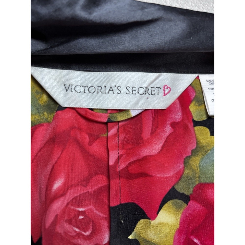 VTG Rare!! Victoria's Secret 100% Silk Black Rose Floral Maxi Robe Women's Small - Picture 6 of 11